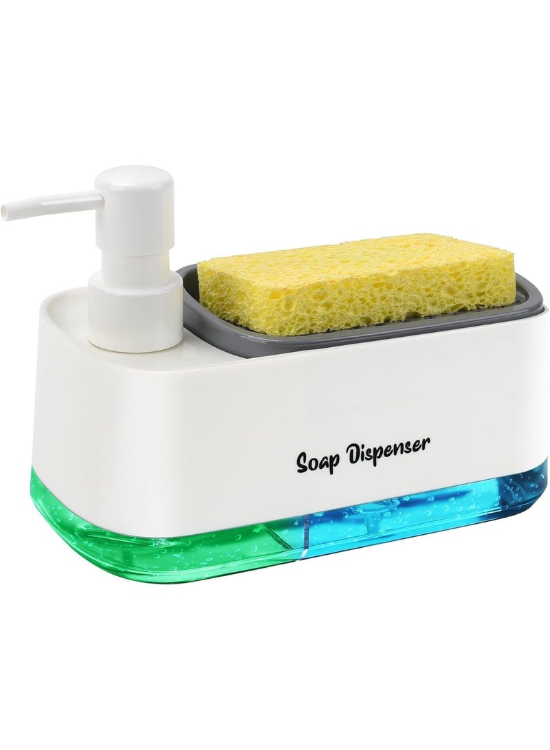 3 in 1 Kitchen Soap Dispenser with Sponge Holder and Drain Tray, Easy Refill and Easy Clean Liquid Soap Organizer for Sink Countertop - Image 1